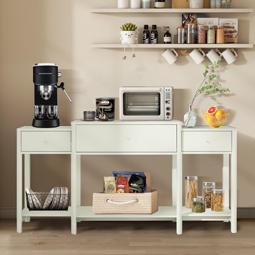 63” Console Table with Drawer,Marble Texture Top Sideboard with Open Bottom Shelf,Long Sofa Tables Behind Couch Table for Living Room Hallway