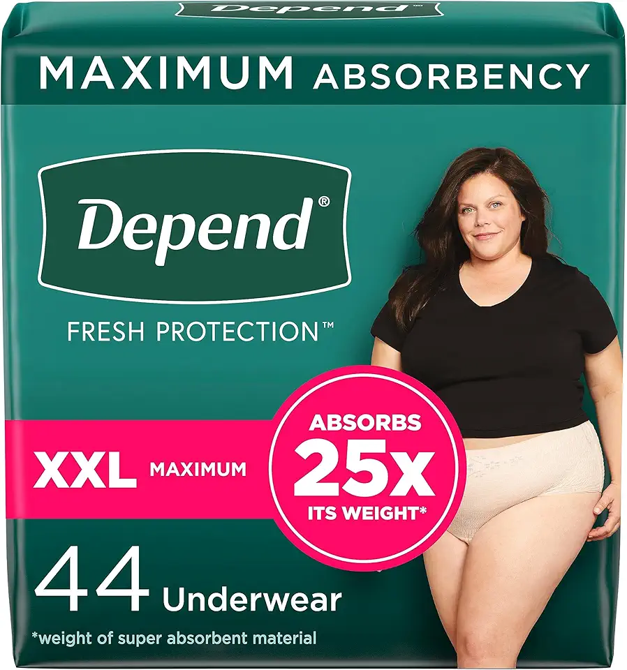 Depend Fresh Protection Adult Incontinence & Postpartum Bladder Leak Underwear for Women, Disposable, Maximum, Extra-Extra-Large, Blush