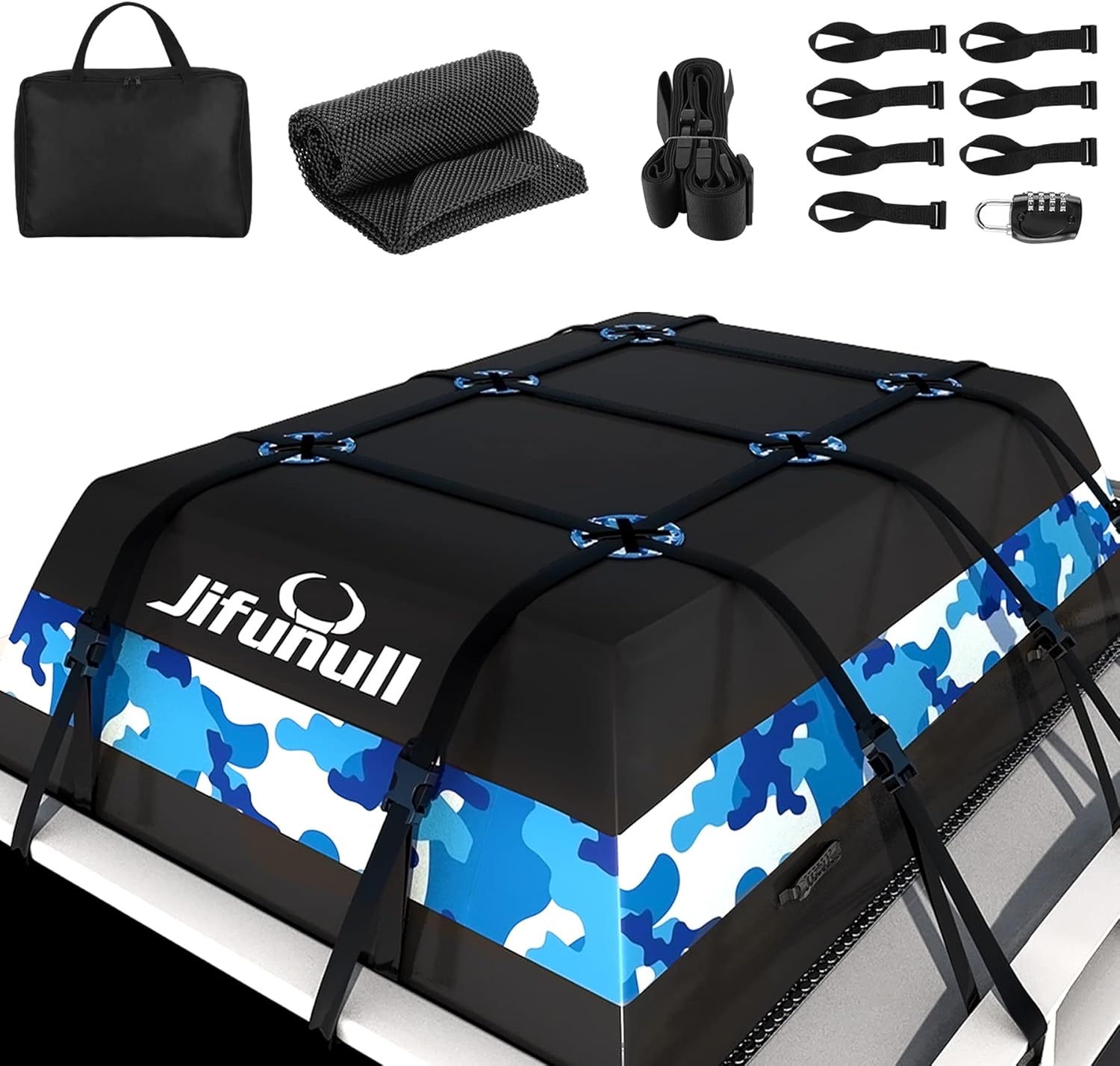 Jifunull Rooftop Cargo Carrier Bag 21 Cubic Feet, Waterproof Soft-Shell Roof Rack Cargo Carrier