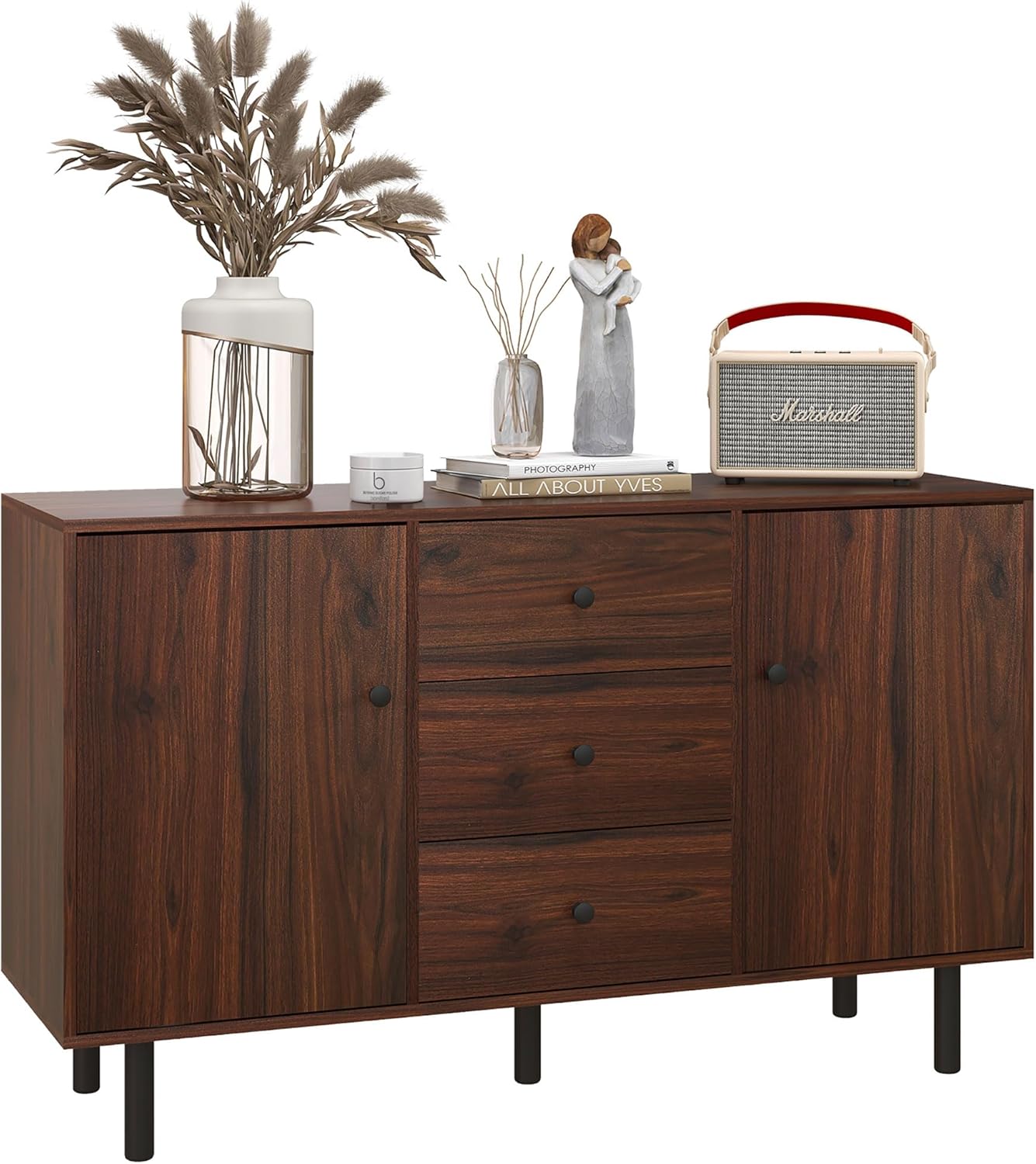 HOMCOM Sideboard Buffet Cabinet, Kitchen Cabinet with 2 Cupboards, 3 Drawers and Adjustable Shelves, Coffee Bar Cabinet for Living Room, Entryway