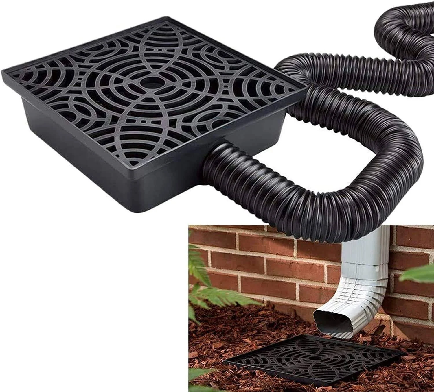12 inch No Dig Low Profile Catch Basin Downspout Extension Kit, Black