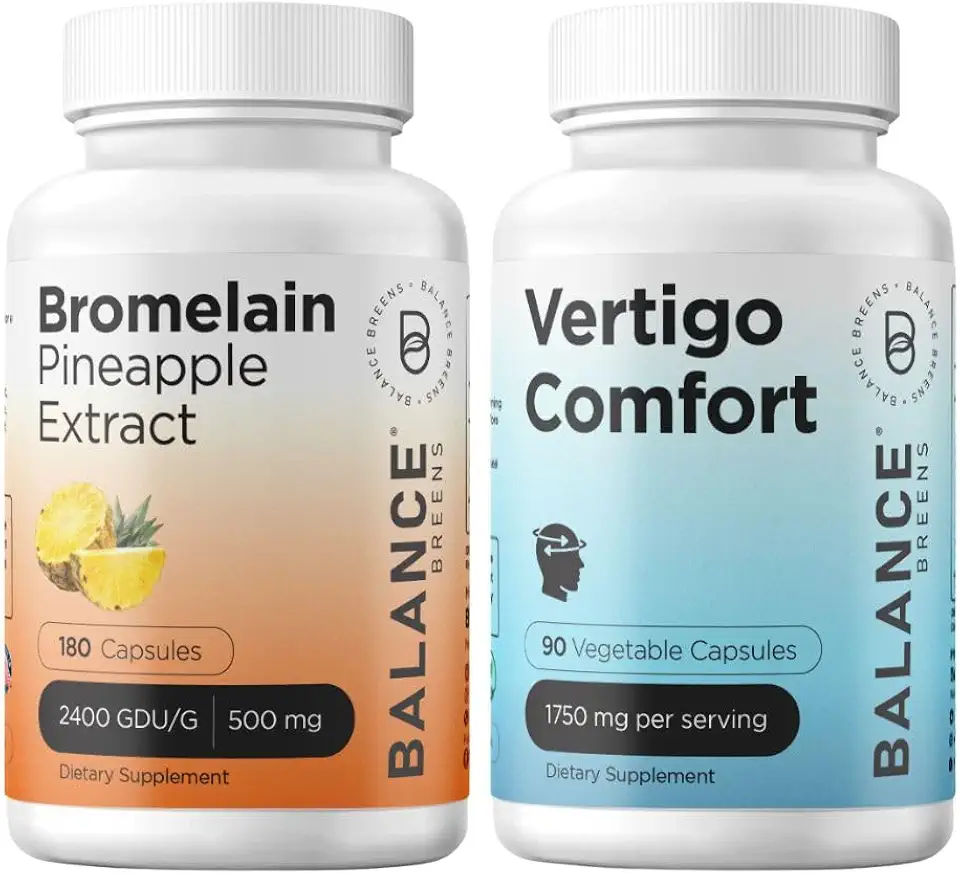 Balance Breens Bromelain 500mg,180 Capsules + Vertigo Relief 1750mg Supplement Combo - Kansas Nuitrition - HNZSDS