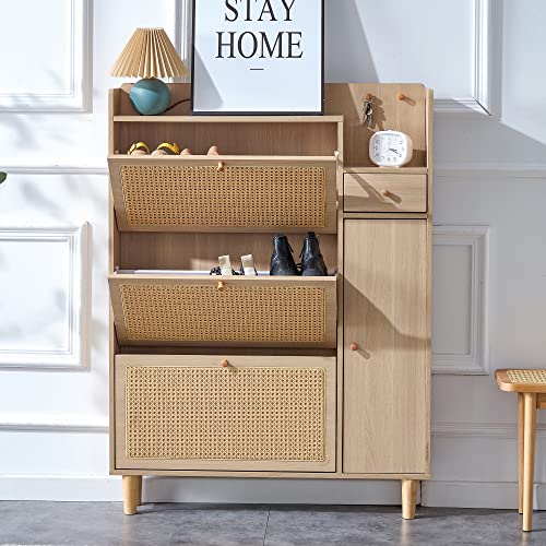 Olela Organizer Shoe Cabinet Storage with Rattan Doors & Adjustable Shelves