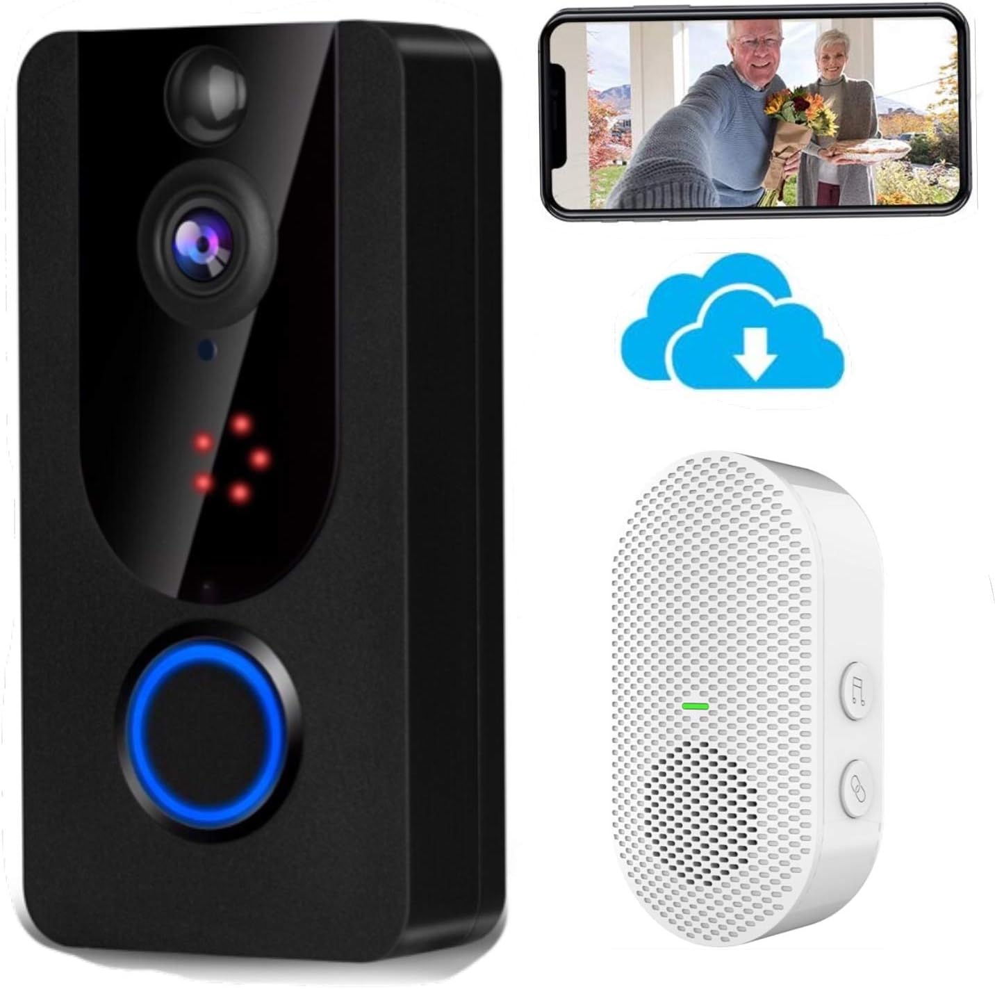 Wireless Doorbell Camera 1080P with Chime, Video Doorbell Camera with PIR Motion Detection, Wi-Fi Smart Door Bell with Lifetime Free Cloud Service