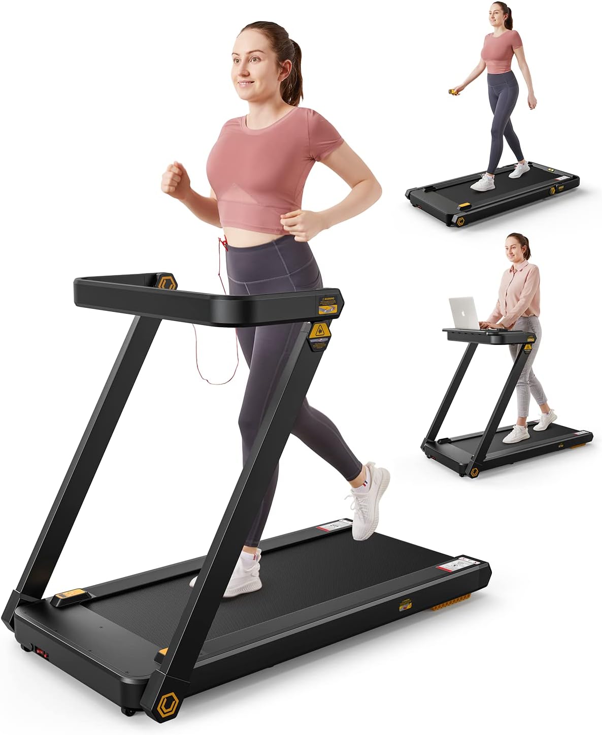 UREVO 3 in 1 Folding Treadmill, Under Desk Treadmill with Removable Desk, 2 Seconds Foldable Treadmill with Remote and LCD Display