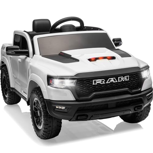 12V Licensed Ram 1500 Ride on Toy for Kids, Toddler Ride on Pickup Truck with Parent Remote Control, Electric Car for Kids with Truck Bed Storage