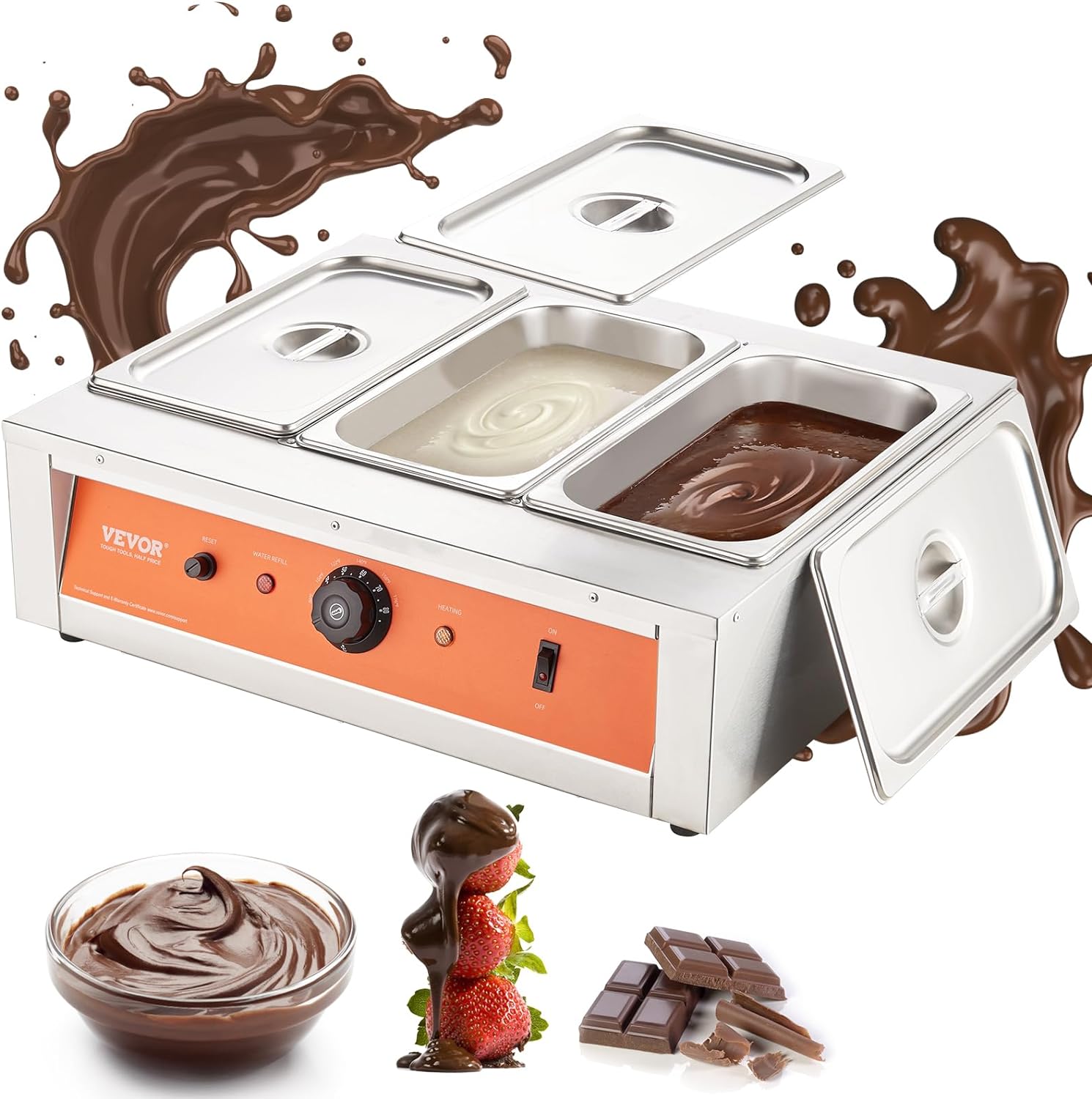 Chocolate Tempering Machine, 26.5 Lbs 3 Tanks Chocolate Melting Pot TEMP Control 86~185℉