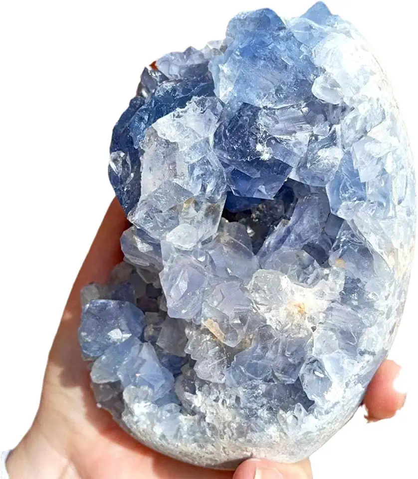 Raw Blue Celestite Crystal Geode Natural Irregular Blue Celestite Crystal Mineral Specimens Ornaments for Reiki Healing Home Art Decor,500~600g