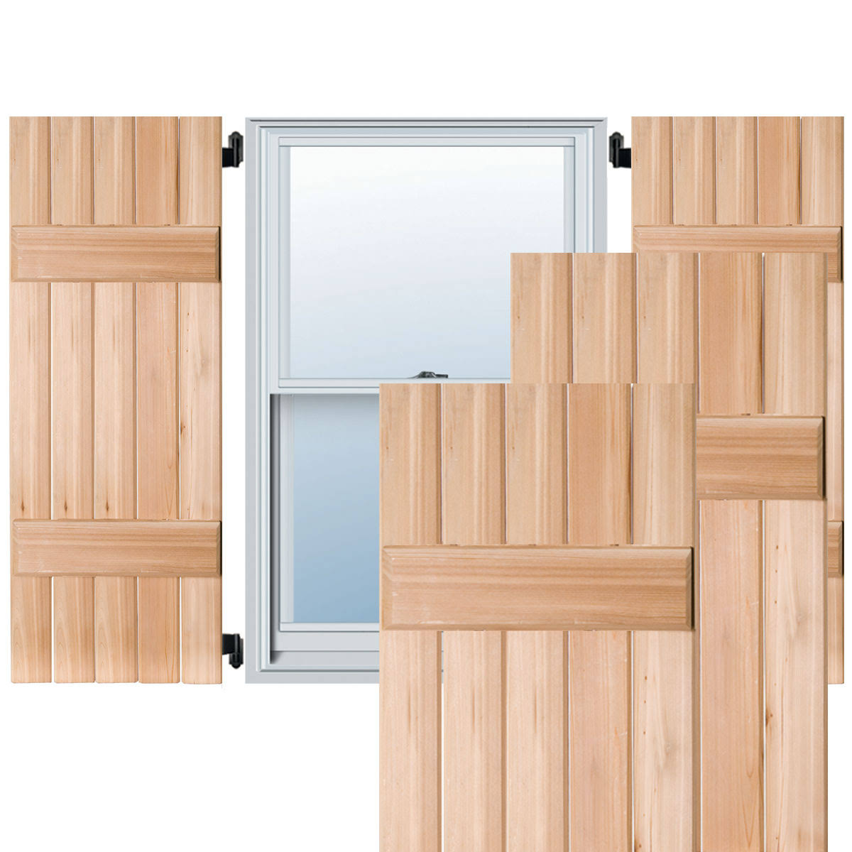 Ekena Millwork 18 in. x 38 in. Exterior Real Wood Sapele Mahogany Board and Batten Shutters Pair Unfinished