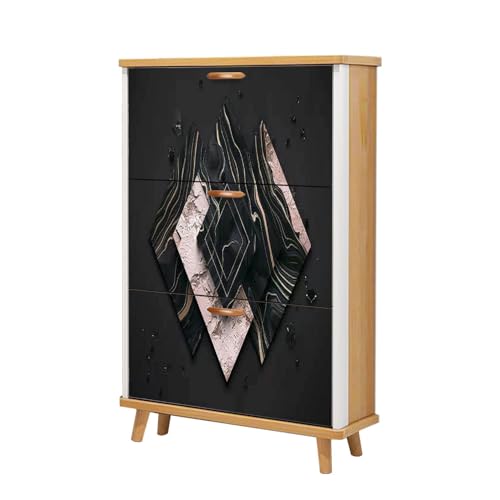 Shoe Cabinet with 3 Flip Drawers Pastel colors Luxury art Eastern style Golden swirl artistic Wooden Shoe Storage Cabinet Boho Freestanding Hidden