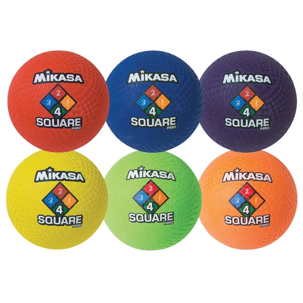 Mikasa Rubber Cover Playground Ball Set, 8-1/2 Dia in, Assorted, 4-Square, Round, Set of 6