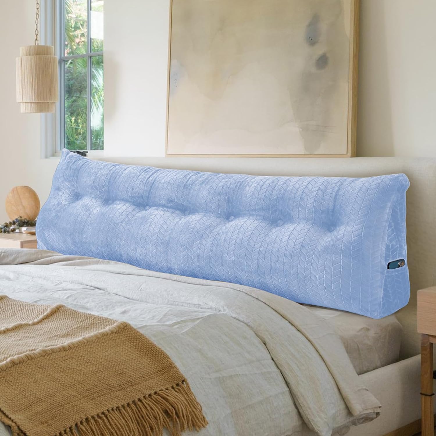 Large Triangular Wedge Headboard Pillow Large Bolster Headboard Back Support Backrest Positioning Reading Pillow for Sitting with Removable Cover