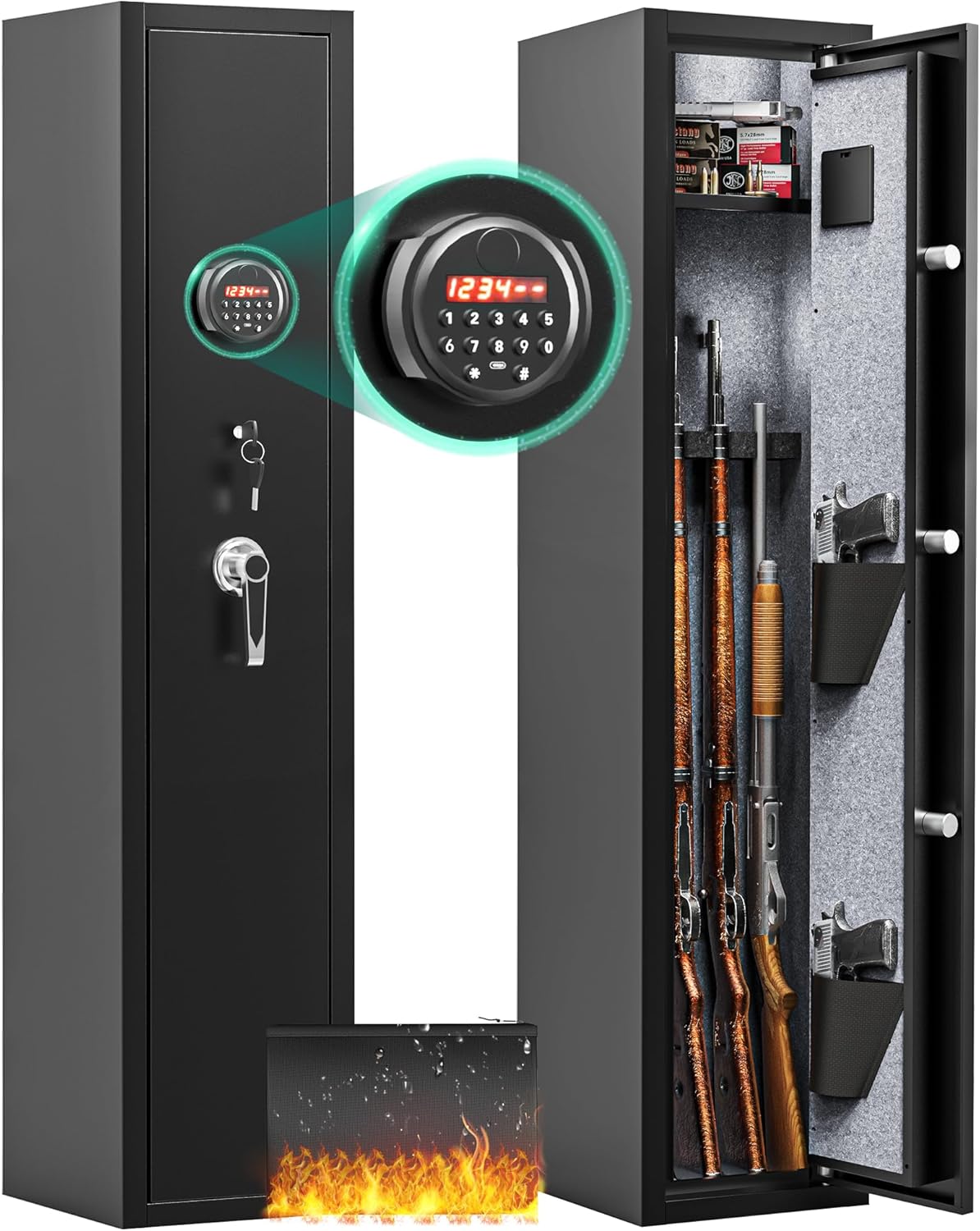 YITAHOME 3-5 Rifle Gun Safe, Quick Access Gun Cabinets with Digital Keypad and Fireproof Bag, Password Lock Gun Safes for Home Rifles and Pistols
