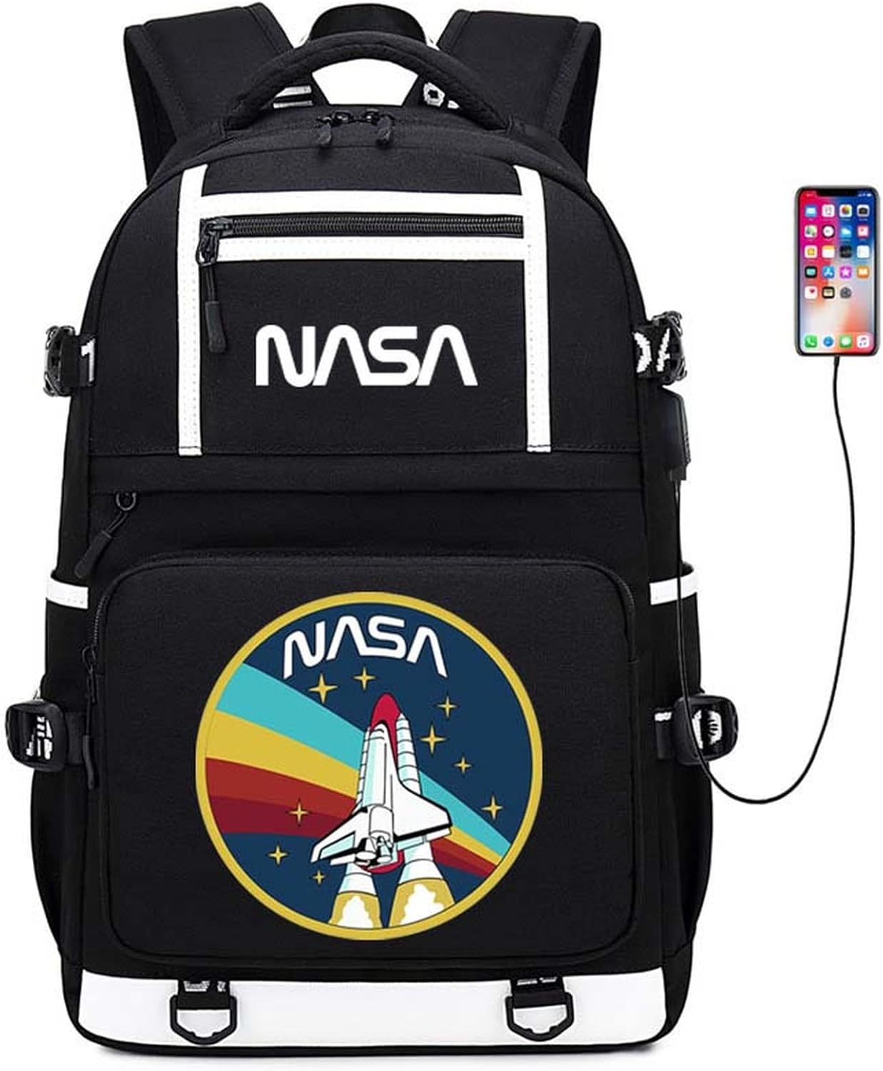 JNTTIQ NASA Backpack Adult Durable Astronaut USB Backpack for School Bookbag Teens Student Outdoor Casual Travel Laptop Bag (1)