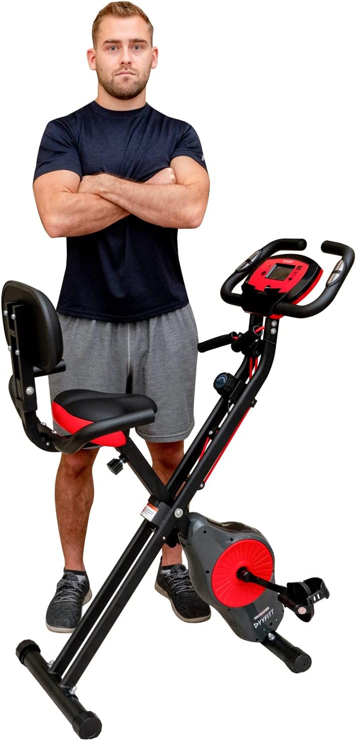 YYFITT Foldable Fitness Exercise Bike with Resistance Bands, 16 Level Tension Control, Pulse Sensor and Tablet Holder