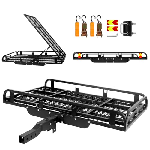 800 Lbs Hitch Cargo Carrier with Ramp, 50 X 28.3 X 5 in Trailer Hitch Cargo Carrier, Hitch Mount Cargo Carrier for SUV, Pickup, Sedan