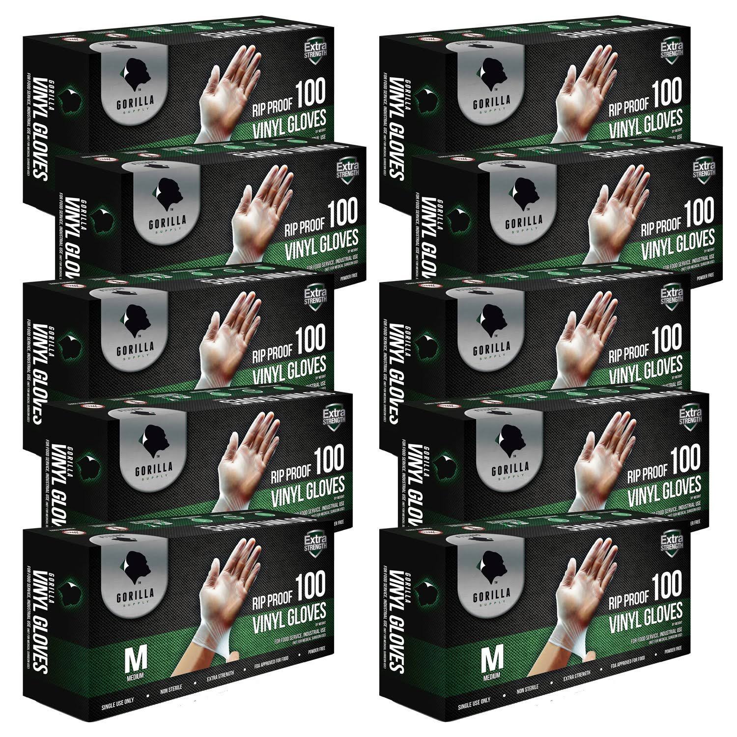 Gorilla Supply 1000 Vinyl Gloves M Case Powder Free 100 of 10 Latex Extra Strong