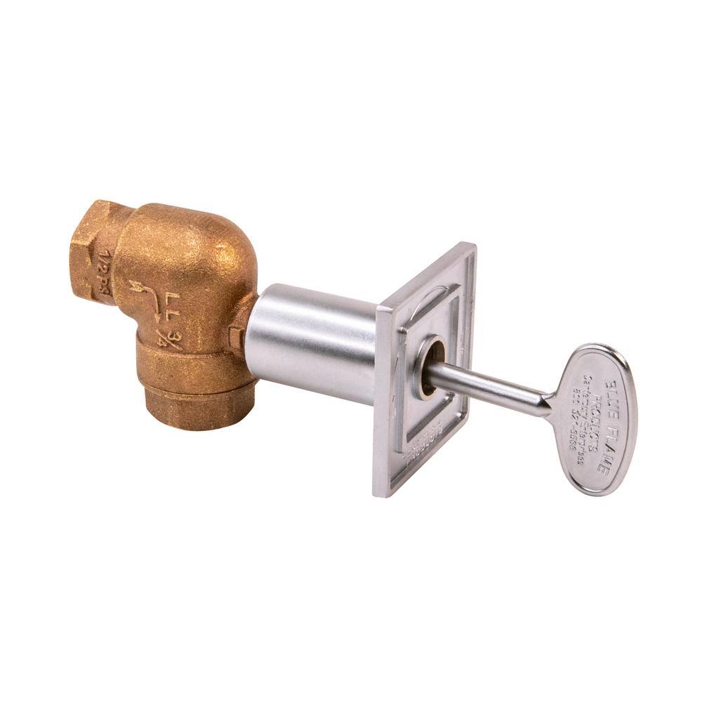 Blue Flame Universal Square GAS Valve Flange and 3 in. Key with 3/4 in. Quarter Turn Angled Valve 150,000 BTU in Satin Chrome