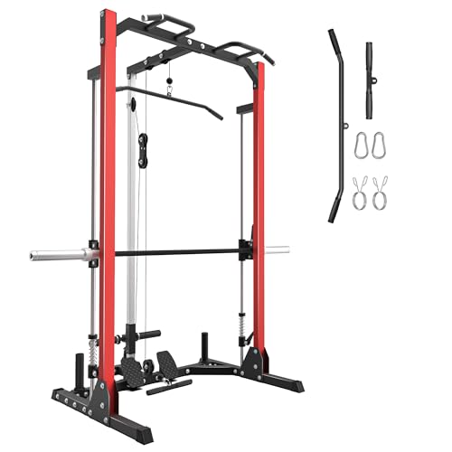 Compact Smith Machine Home Gym - 800lb Barbell Sleeve, Space-Saving Power Cage with LAT Pulldown, Power Rack 5-in-1