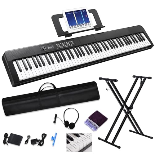 88 Key Digital Piano, Semi Weighted Electronic Keyboard Piano with Music Stand, Power Supply, Sustain Pedal, Bluetooth, Carrying Case, Headphones