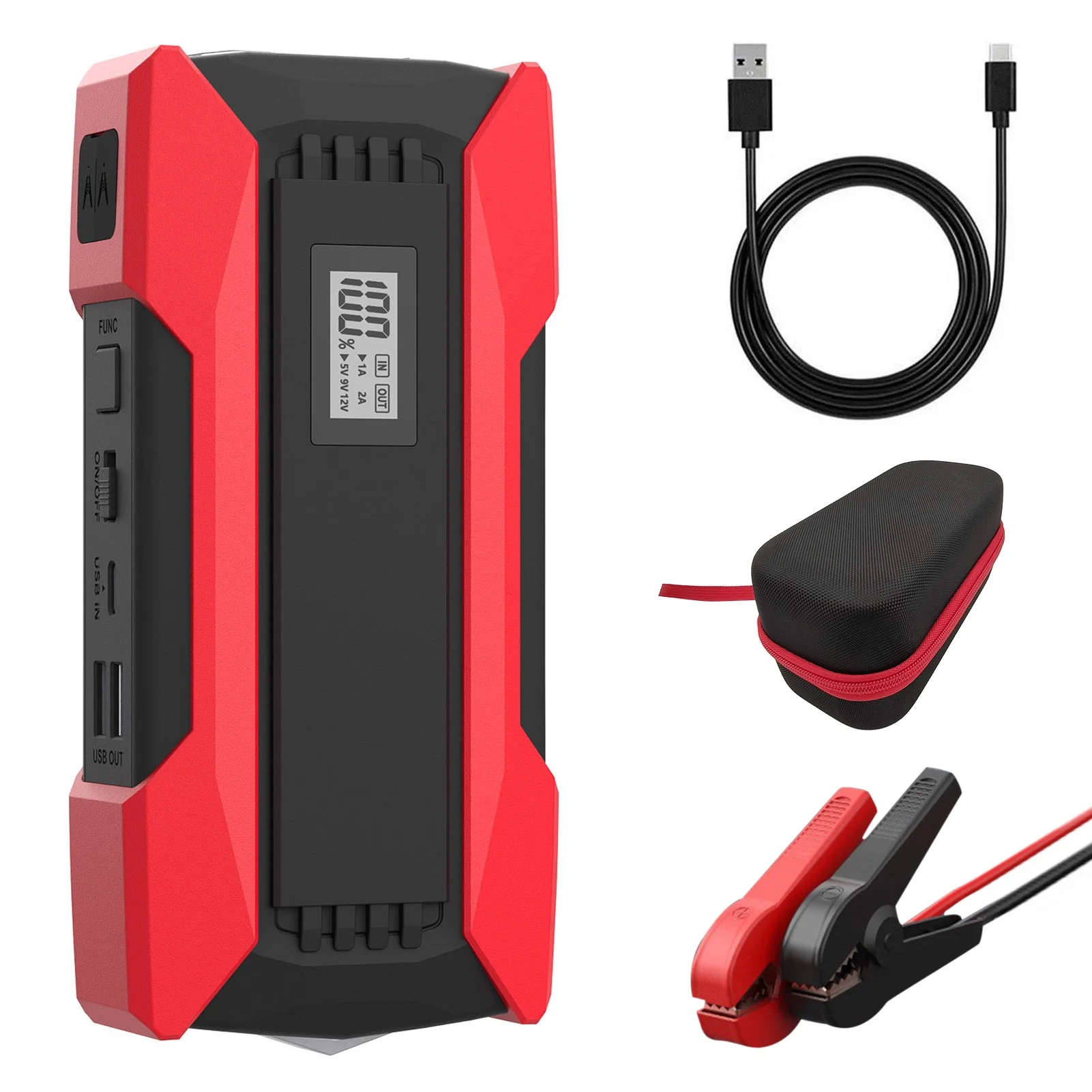 Nebublu 10000mAh Car Jump Starter, QC3.0 Fast Charging  Pack with LED Light, Safety Hammer， Portable Source for 12.0V Car Batteries