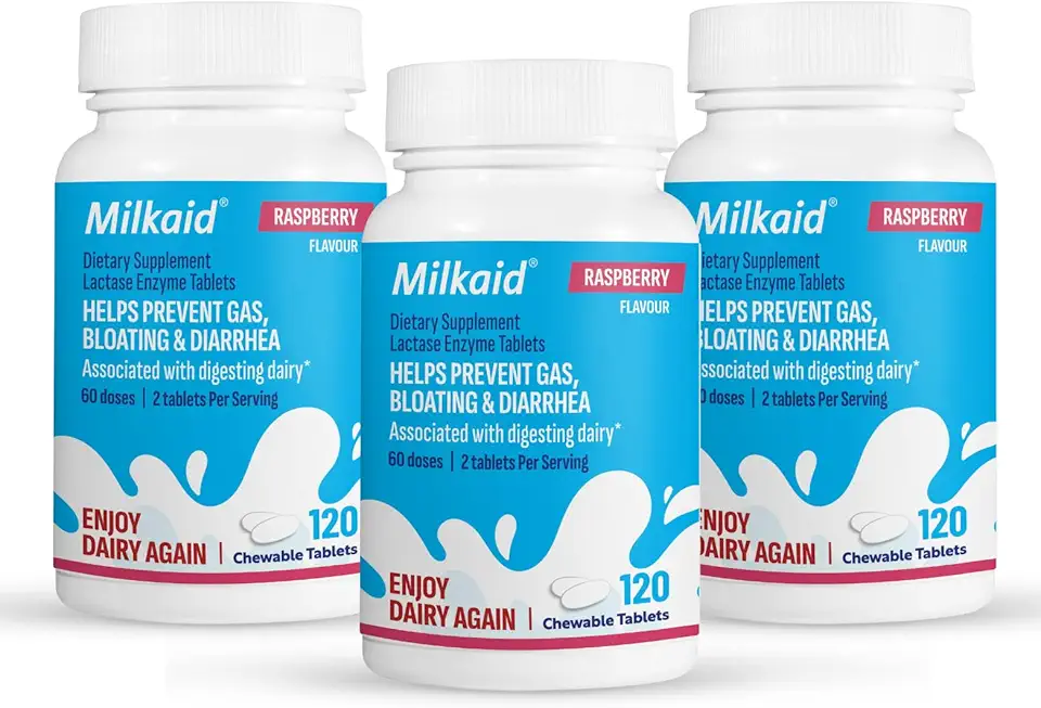 Milkaid Lactase Enzyme Chewable Tablets for Lactose Intolerance Relief | Prevents Gas