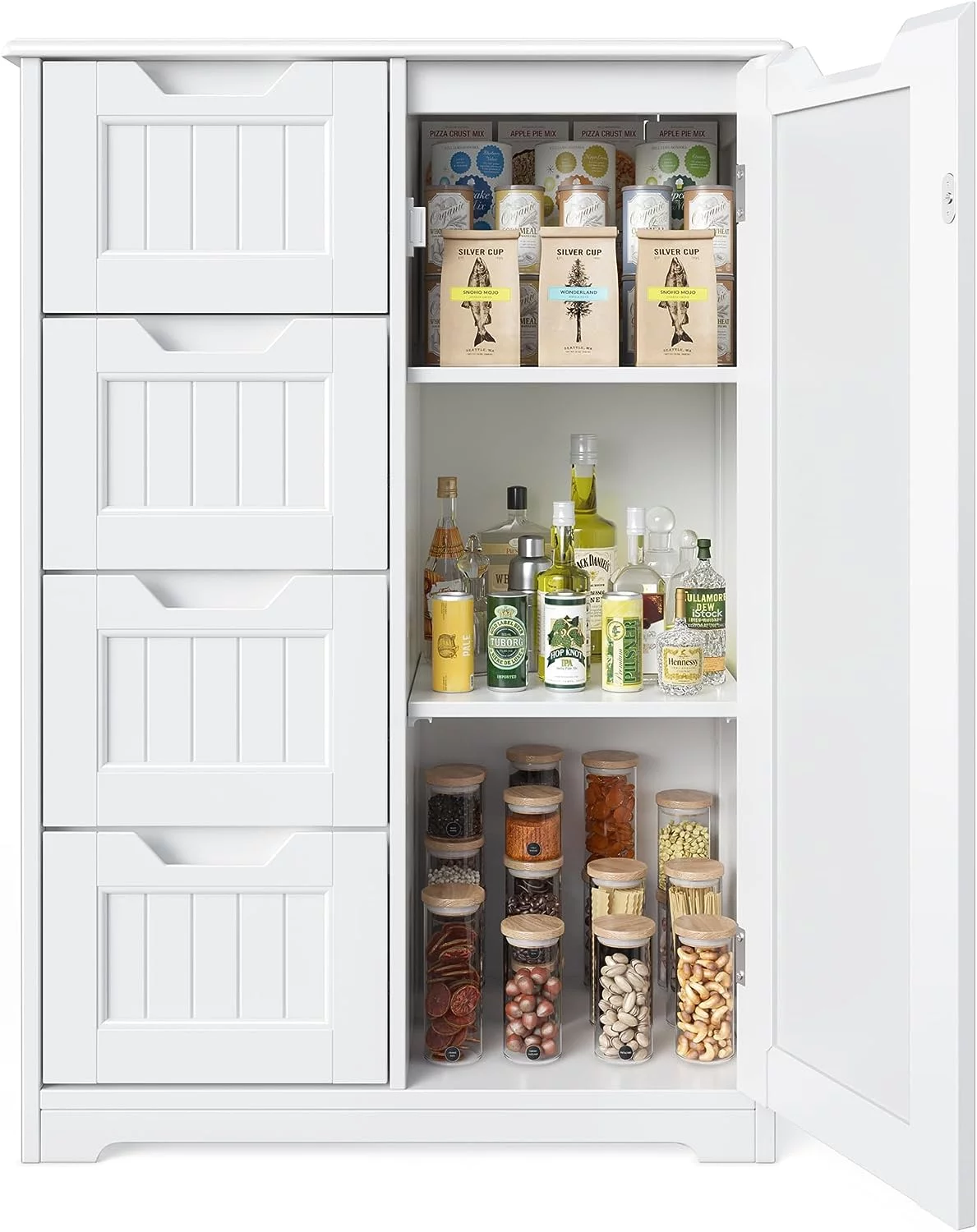 33" Small Kitchen Pantry Storage Cabinet with Door and Shelves, Pantry Cabinet Storage Cupboard
