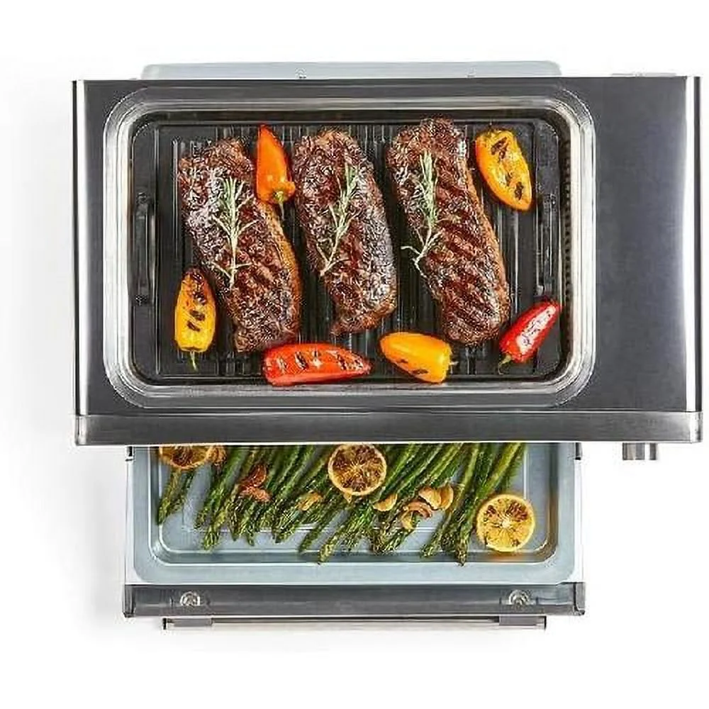 Emeril Power Grill 360, 6-In-1 Countertop Convection Toaster Oven With Top Indoor Grill, Air Fry, Roast, Toast, Bake, Dehydrate, Glass Lid