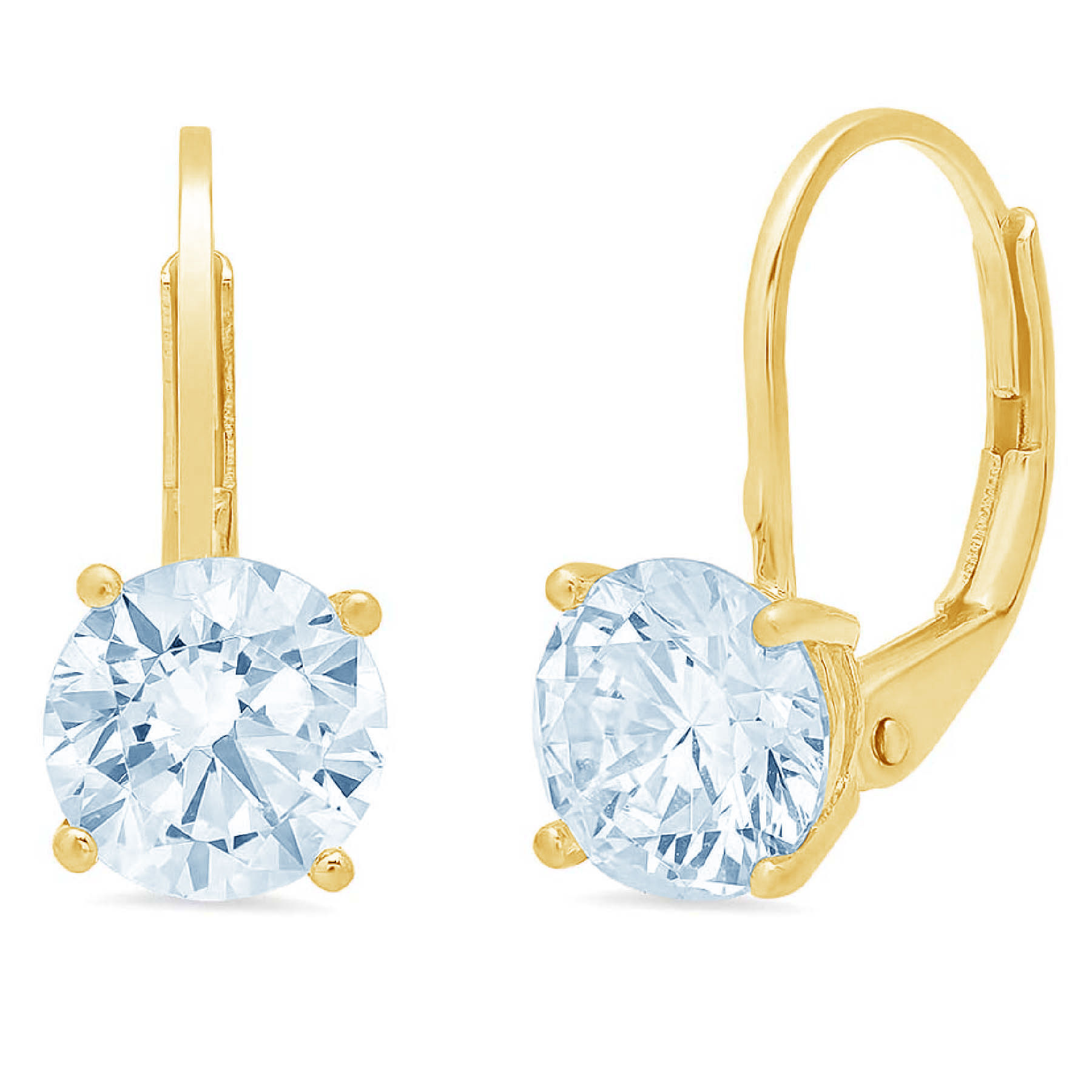Clara Pucci 3 ct Brilliant Round Cut Drop Dangle VVS1 Genuine Conflict free Blue Natural Swiss Blue Topaz Real Stamped Solid 18K Yellow Gold Earrings