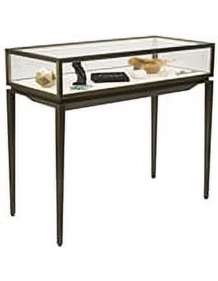 Displays2go Locking Display Table w/ Rear Drawer, Stainless Steel Frame, LED Lights - Bronze (FSCSTLF7)