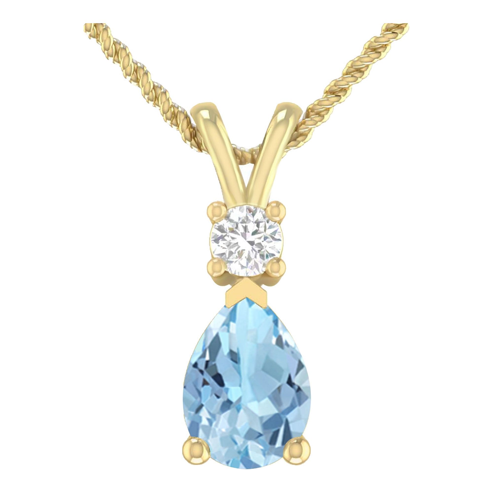 1.55 Carat 14K Yellow Gold Aquamarine and Round Lab Grown Diamond Solitaire Pendant Necklace for Women (G Color, SI Clarity)(7X5 mm Aquamarine)