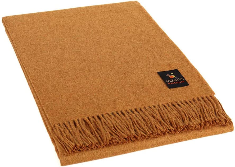 100% Baby Alpaca Wool Blanket Throw Solid Color Design for Bed Couch Sofa Soft Warm Peruvian Alpaca Wool Blankets 72" x 52" (Amber)