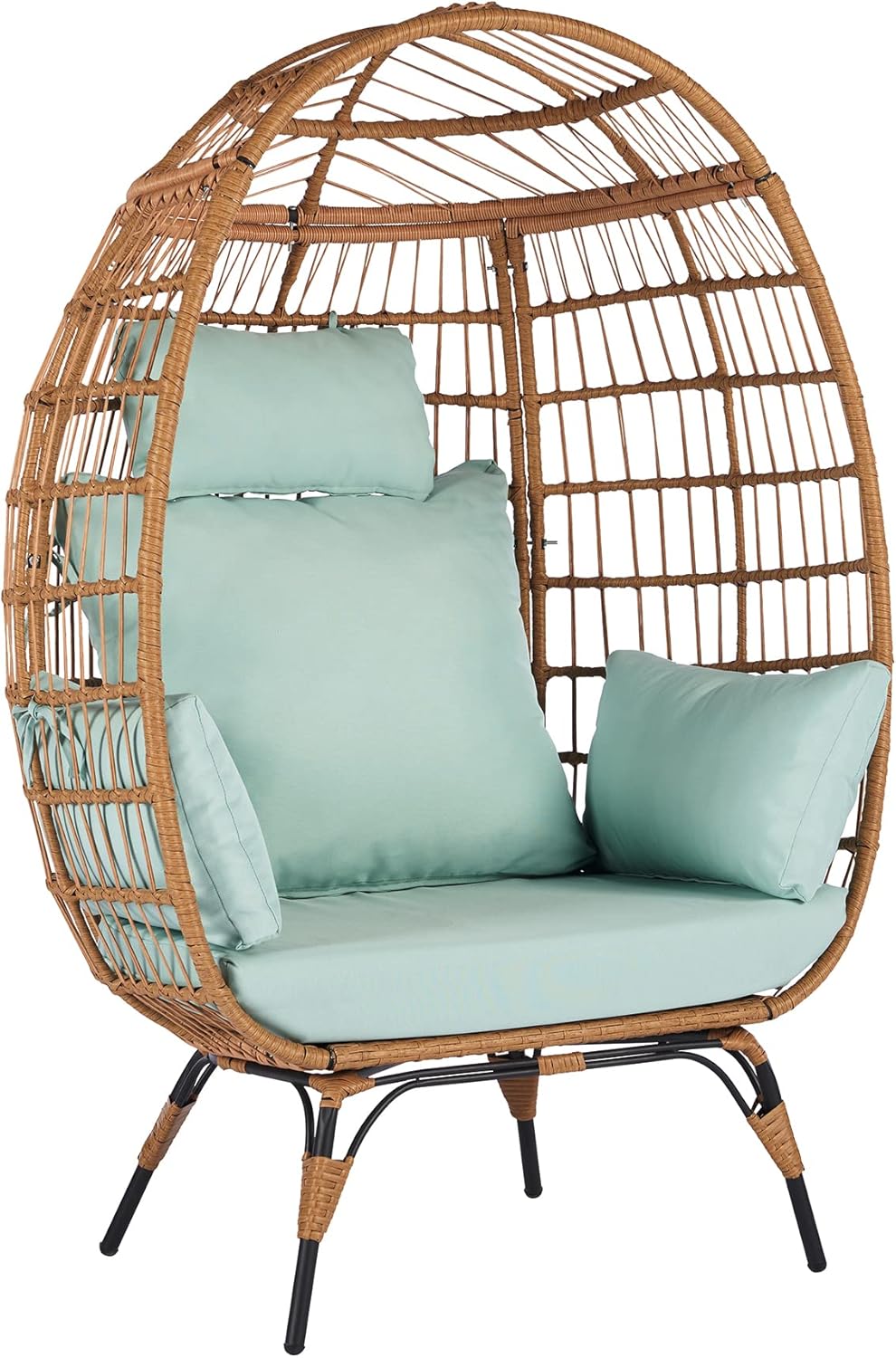 KINFFICT Outdoor Patio Wicker Egg Chair, Oversized Indoor Outdoor Lounger with Cushion and Headrest, PE Rattan Chair for Patio, Backyard, Poolside