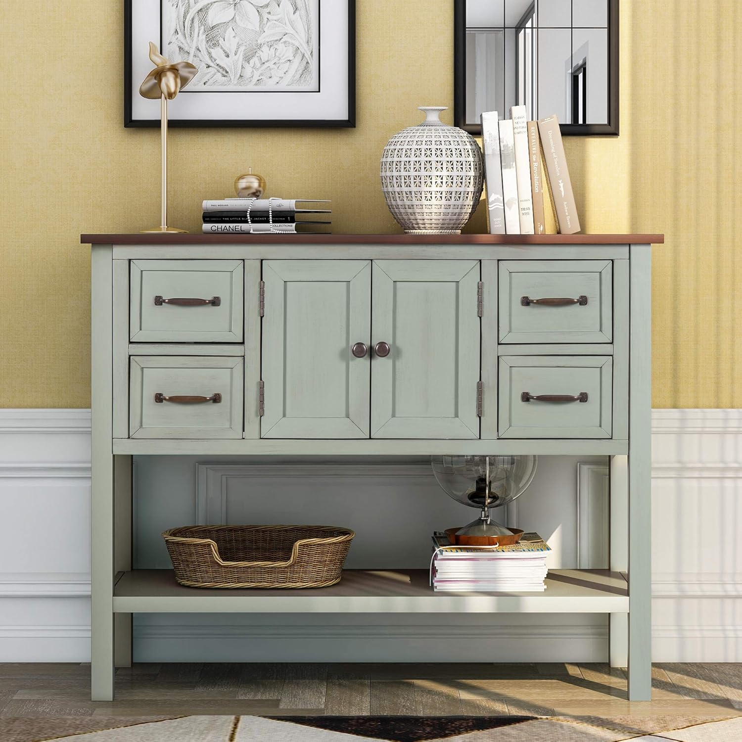 Modern Console Table Sofa Table, Rockjame Wood Accent Table, Buffet Table, Entryway Table End Table for Living Room with 4 Drawers