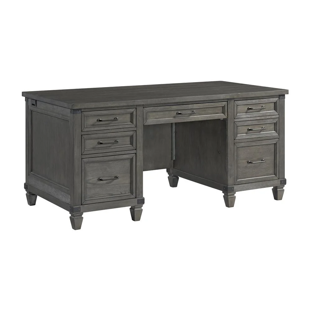 Intercon Furniture Foundry Home Office 66" Wood Executive Desk in Pewter