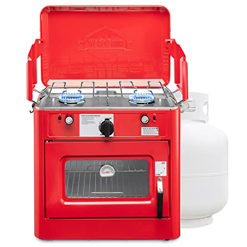 Hike Crew Outdoor Gas Camping Oven w/Carry Bag | CSA Approved Portable Propane-Powered 2-Burner Stove & Oven | Auto Ignition, Overheat Safety Shutoff