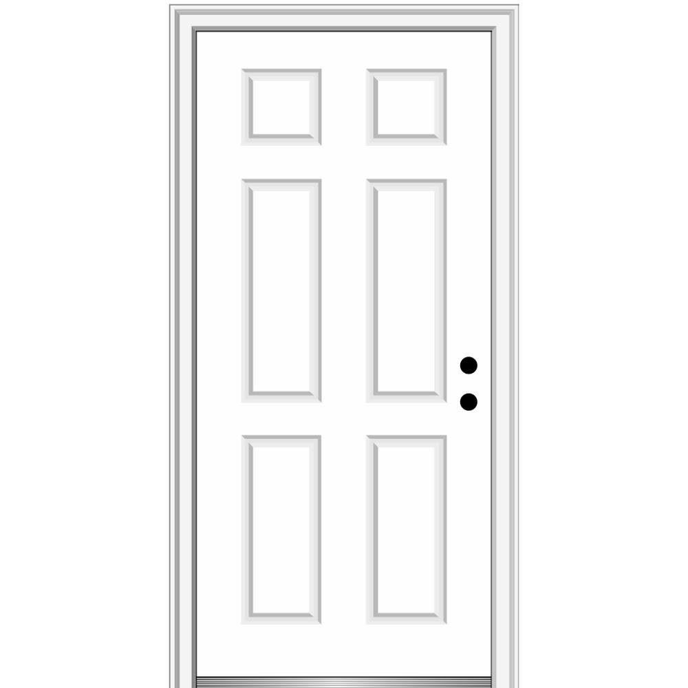 MMI Door 32 in. x 96 in. 6-Panel Painted Majestic Left-Hand Steel Exterior Prehung Front DOOR, Brilliant White