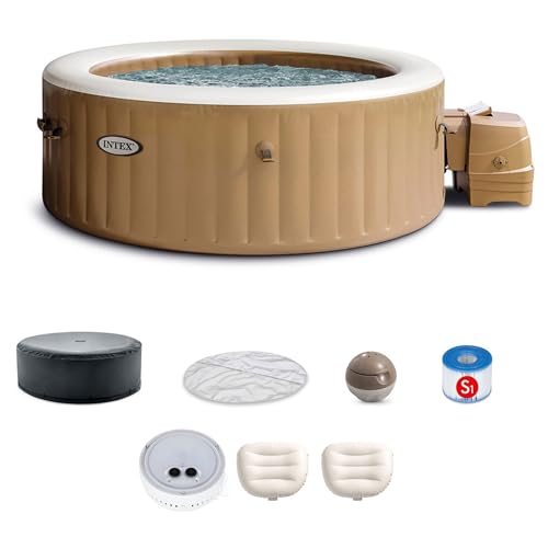 INTEX 28431EP PureSpa Plus Bubble Massage Spa Set: Includes Energy Efficient Spa Cover – 2 Contoured Headrest – LED Light – 6 Person Capacity – 85" x
