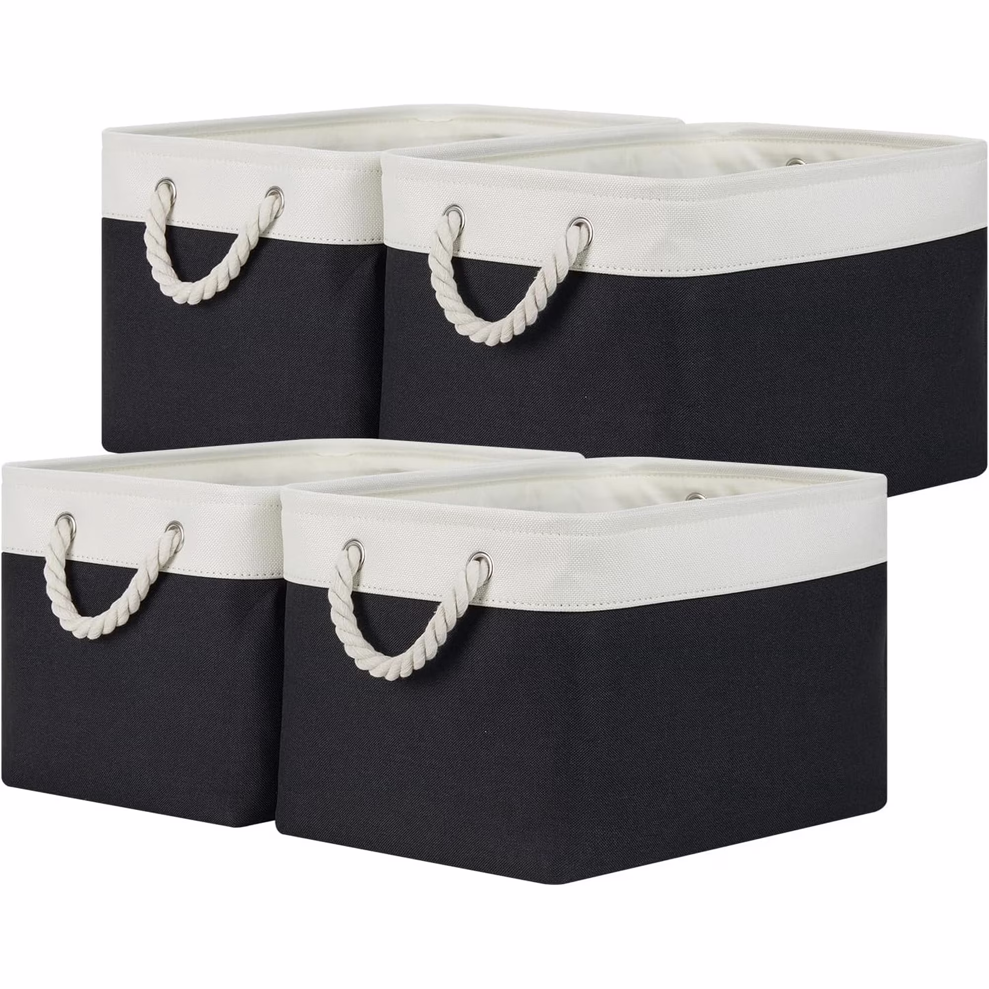 Fabric Storage Baskets 4Pack Storage Bins Decorative Basket for Gift, Clothes Bin with Rope Handle, Rectangle Baskets for Storage, Blankets(White&amp