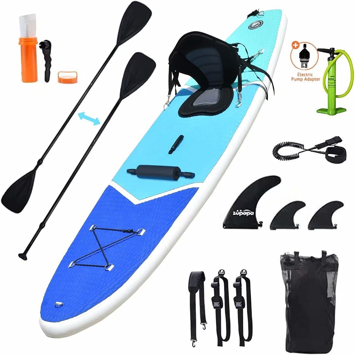 Zupapa Inflatable Paddle Board,10FT Stand Up Paddleboard with SUP Accessories Kayak Seat,Non-Slip Deck,for Adults Kids Dogs,3-Year Warranty Provided