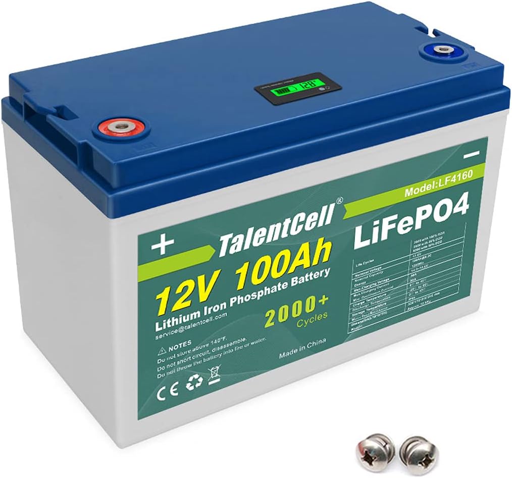TalentCell Rechargeable 12V 100Ah Lithium Iron Phosphate (LiFePO4) Deep Cycle Battery Pack, Over 2000 Cycles