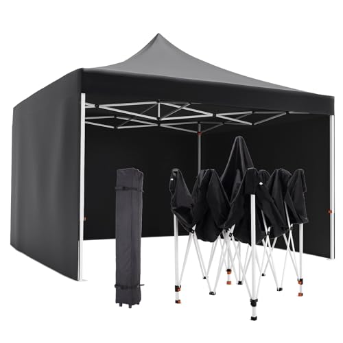 Commercial Canopy Tent 10*10ft,Instant Gazebo Tent, Outdoor Portable Shelter With 3 Sidewalls, Windows, Wheeled Bag,Stakes and Ropes