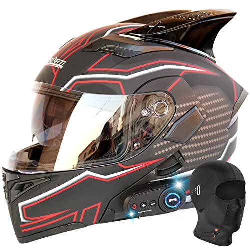 Bluetooth Motorcycle Helmet Modular Flip Up Full Face Anti-Fog Dual Visor Helmet DOT/ECE Approved Built-in Dual Speaker with Microphone for Adult Men
