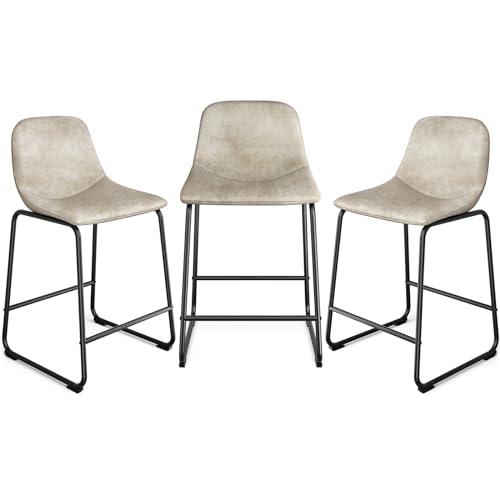 Rfiver Counter Height Bar Stools Set of 2, Counter Stool with Back, Modern Faux Leather Barstools with Metal Legs and Footrest
