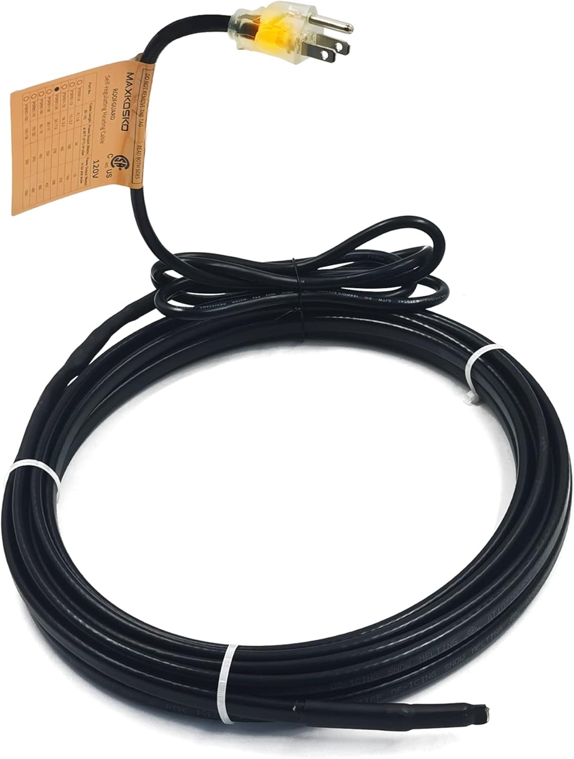 MAXKOSKO 24Ft. Commercial-Grade Gutter Heat Tape for Ice Dam Prevention with 6ft Lighted Plug, 120V, 8w/ft Heating Cable