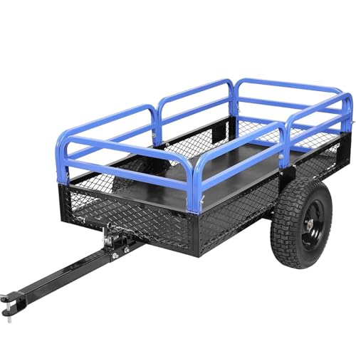 Heavy Duty Steel ATV Dump Trailer, 1500-Pound Load Capacity, Tow Behind Dump Cart Garden Trailer, with Removable Sides and 2 Tires, for Mowers