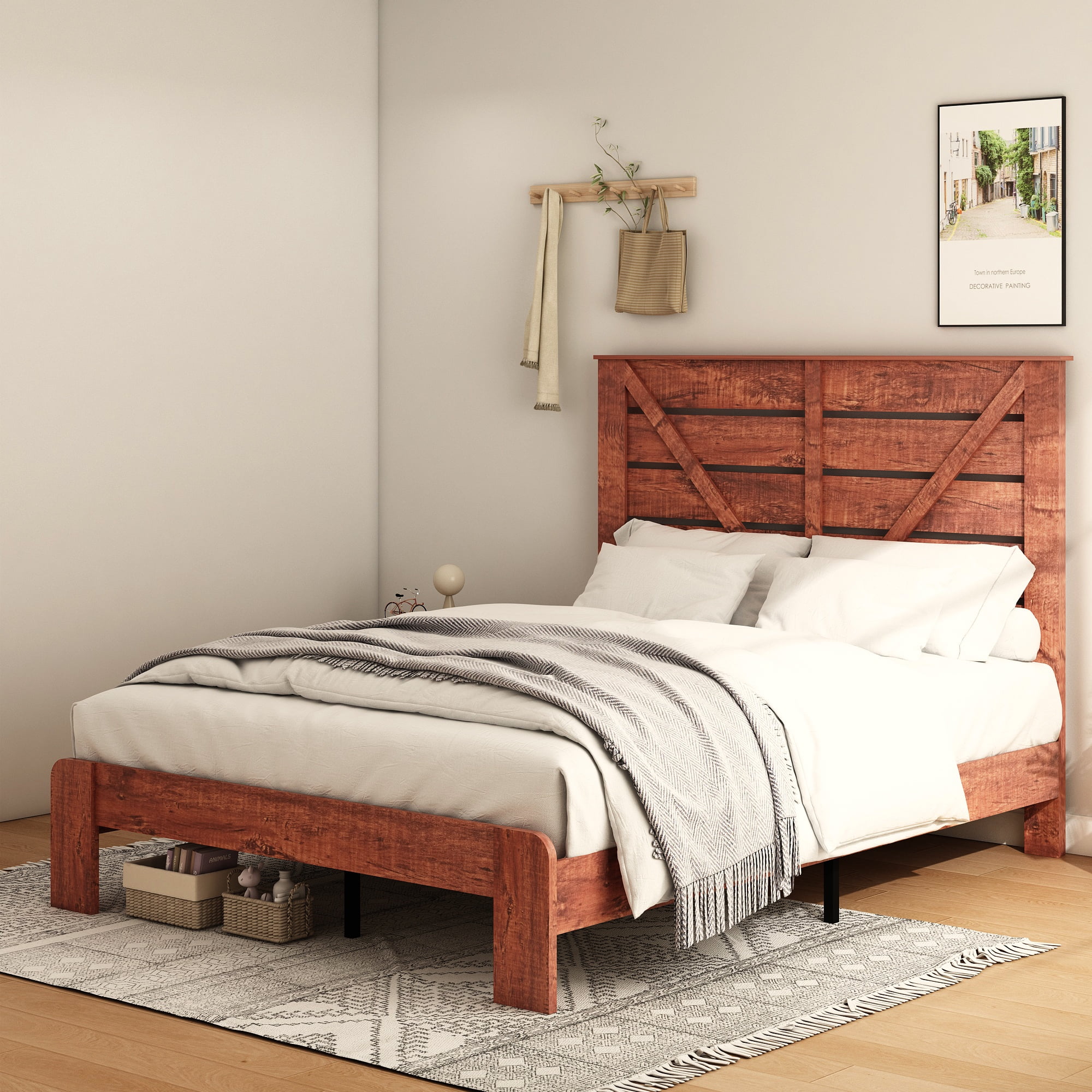 CoSoTower Queen Bed Frame Headboard , Wood Platform Bed Frame , Noise Free,No Box Spring Needed and Easy Assembly Tool,Large Under Bed Storage