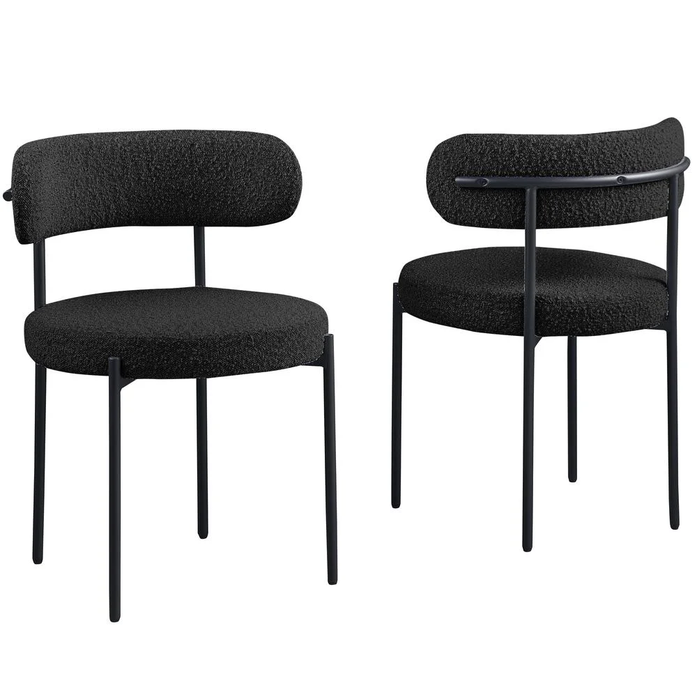 Best Master Furniture Boucle Fabric Dining Chairs in Black Finish (Set of 2)
