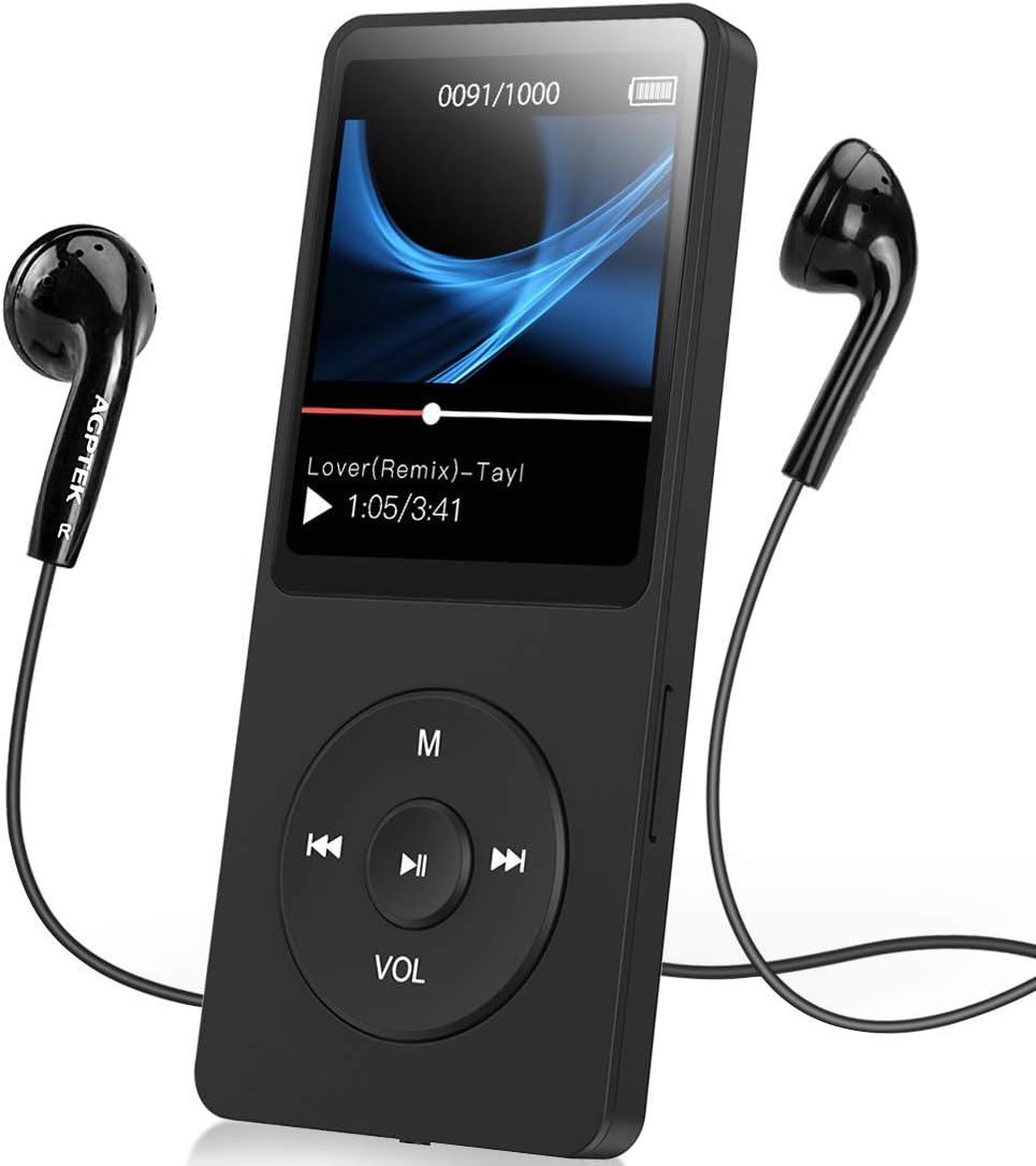AGPTEK A02S 16GB MP3 Player with FM Radio, Voice Recorder, 70 Hours Playback and Expandable Up to 128GB, Black Pack of 2