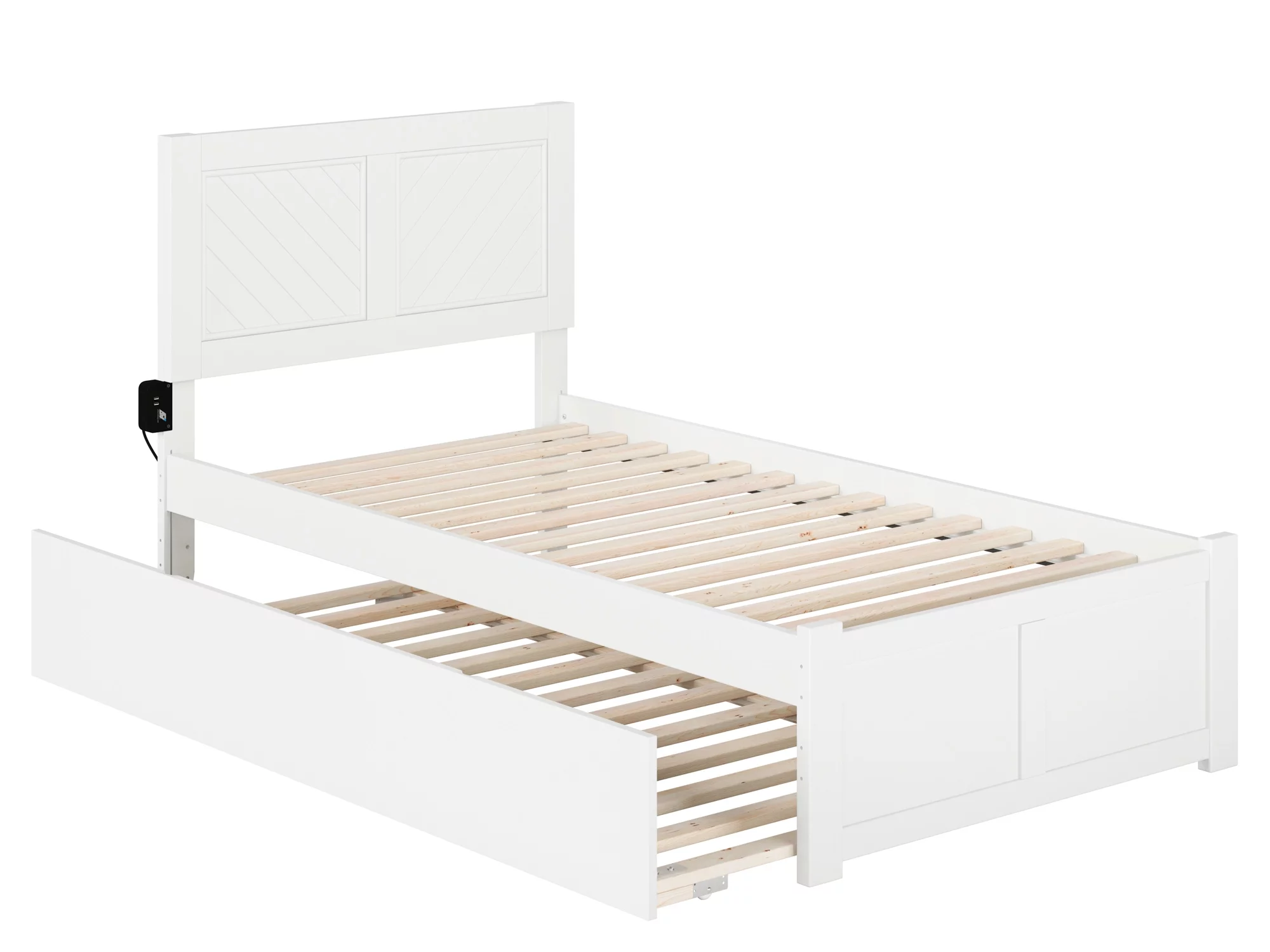 AFI Canyon White Farmhouse Solid Wood Platform Bed with Footboard & Twin Trundle. Twin